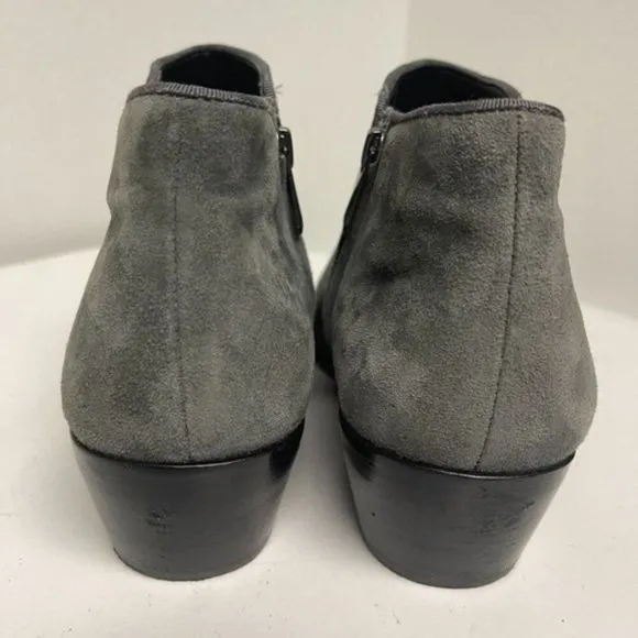 Sam Edelman Petty Suede Ankle Boots Gray Side Zip Low Heel Booties Women's 9.5