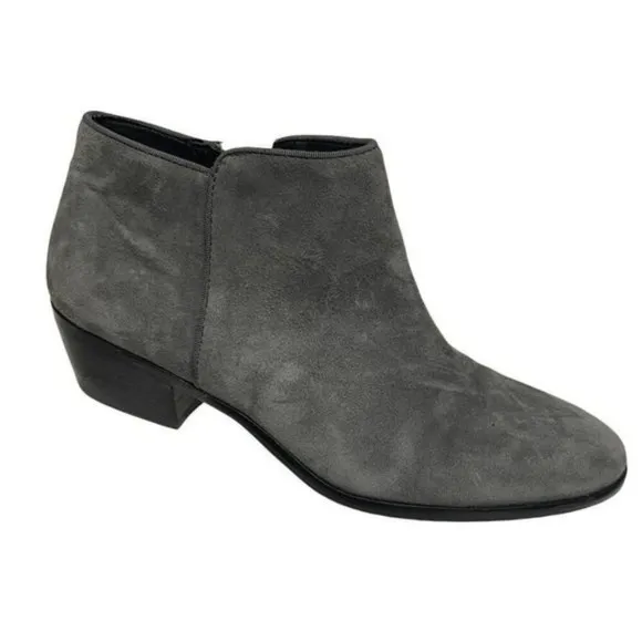Sam Edelman Petty Suede Ankle Boots Gray Side Zip Low Heel Booties Women's 9.5