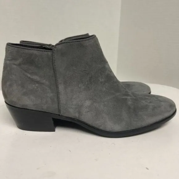 Sam Edelman Petty Suede Ankle Boots Gray Side Zip Low Heel Booties Women's 9.5