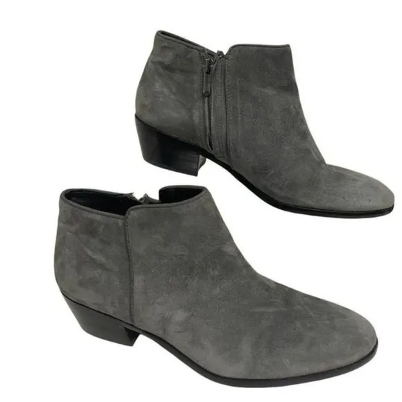 Sam Edelman Petty Suede Ankle Boots Gray Side Zip Low Heel Booties Women's 9.5