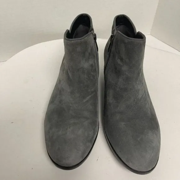 Sam Edelman Petty Suede Ankle Boots Gray Side Zip Low Heel Booties Women's 9.5