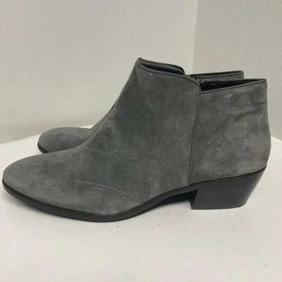 Sam Edelman Petty Suede Ankle Boots Gray Side Zip Low Heel Booties Women's 9.5