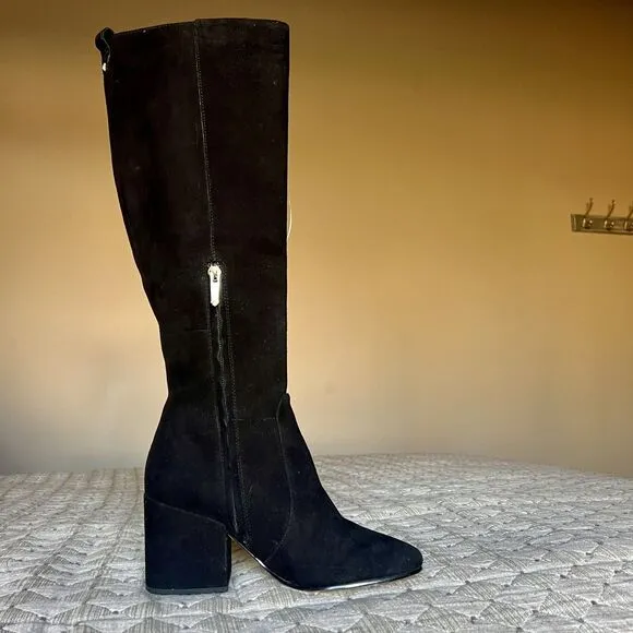 Sam Edelman Thora Black Suede Knee High Block Heel Boots Half Side Zip Women 6.5