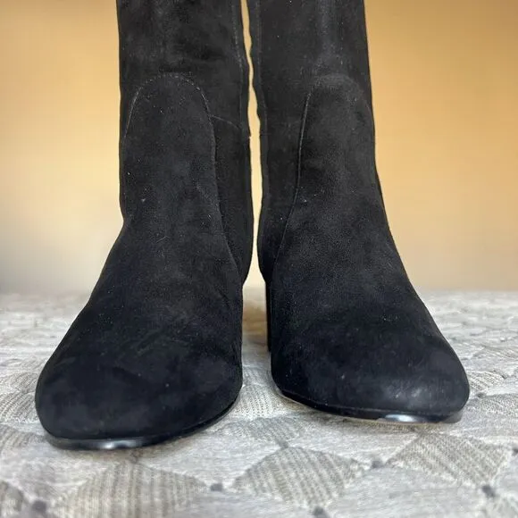 Sam Edelman Thora Black Suede Knee High Block Heel Boots Half Side Zip Women 6.5