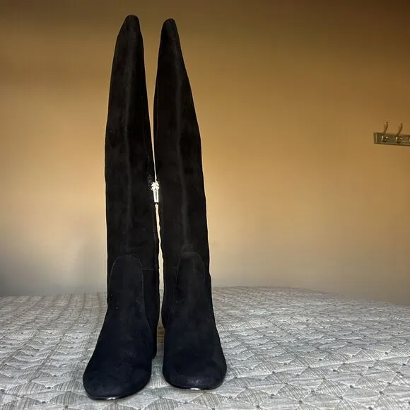 Sam Edelman Thora Black Suede Knee High Block Heel Boots Half Side Zip Women 6.5