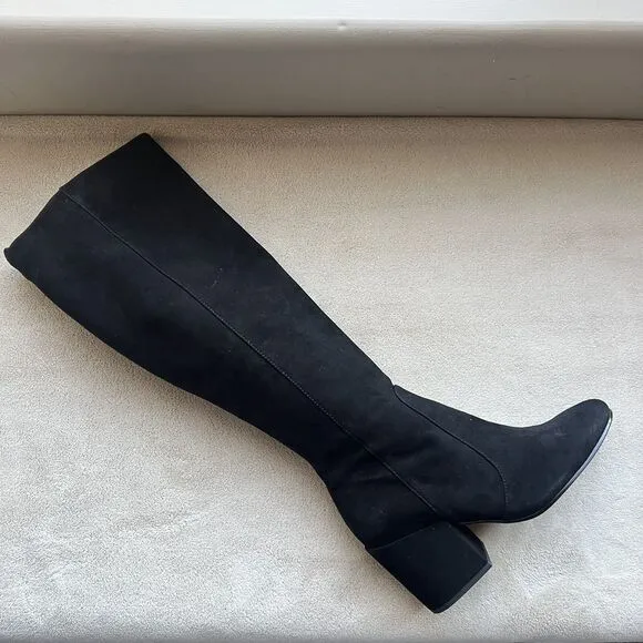 Sam Edelman Thora Black Suede Knee High Block Heel Boots Half Side Zip Women 6.5