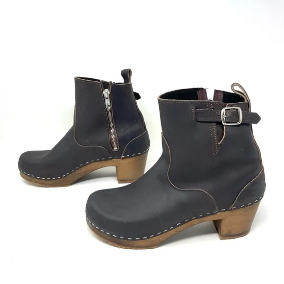 Sandgrens Manhattan Clog Boots in Dark Brown Leather Size 40 (fits 39)