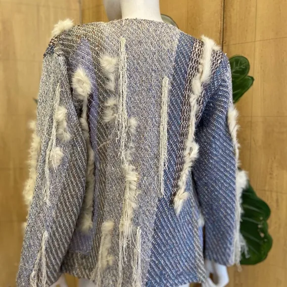 Sani Rubenstein vintage blue silk sweater cardigan   fur Made in England 1970’s