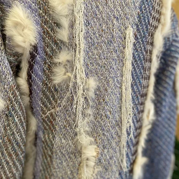 Sani Rubenstein vintage blue silk sweater cardigan   fur Made in England 1970’s