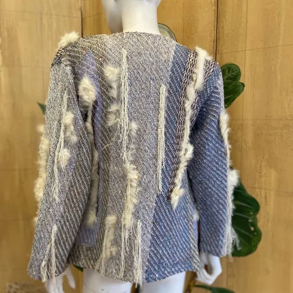 Sani Rubenstein vintage blue silk sweater cardigan   fur Made in England 1970’s