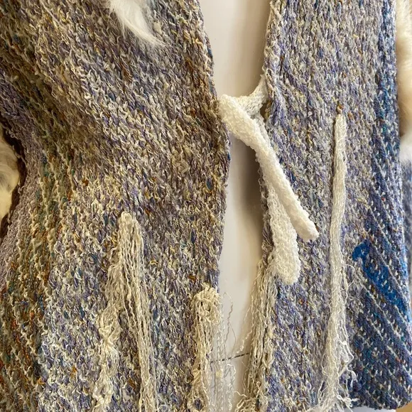 Sani Rubenstein vintage blue silk sweater cardigan   fur Made in England 1970’s