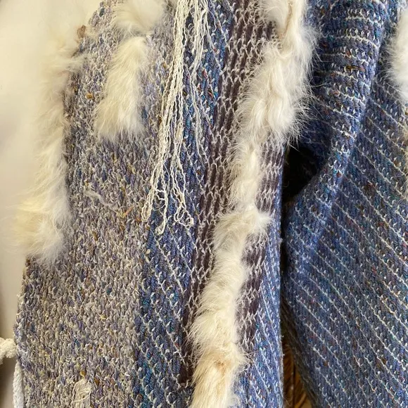 Sani Rubenstein vintage blue silk sweater cardigan   fur Made in England 1970’s
