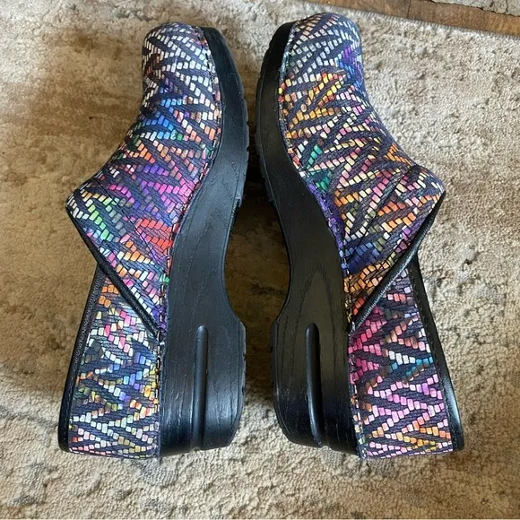 Sanita Raffia Clogs Slip On Multicolor Colorful Platform Heel Nursing Comfort 39