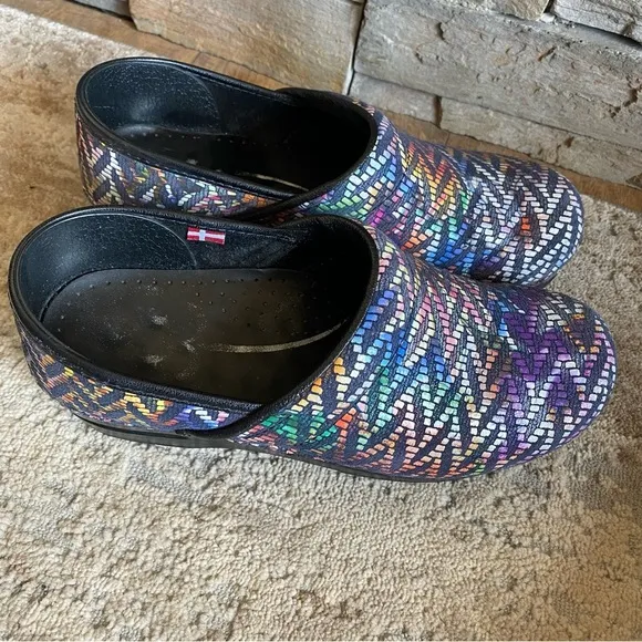 Sanita Raffia Clogs Slip On Multicolor Colorful Platform Heel Nursing Comfort 39