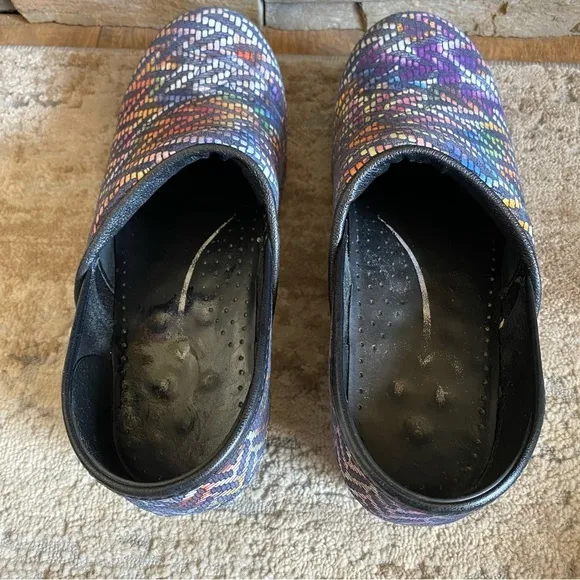 Sanita Raffia Clogs Slip On Multicolor Colorful Platform Heel Nursing Comfort 39