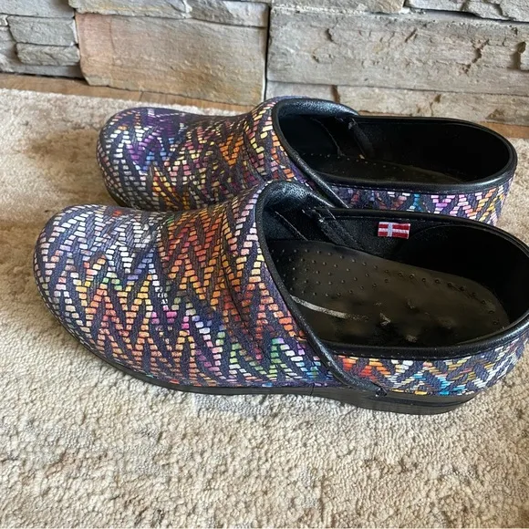 Sanita Raffia Clogs Slip On Multicolor Colorful Platform Heel Nursing Comfort 39
