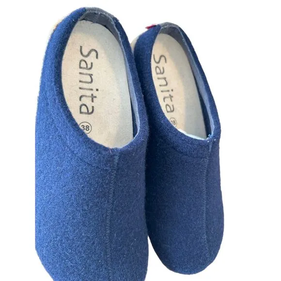 Sanita Women’s Wool Felt Clog Slippers, Navy Blue, Size 7 Womens Shoes
