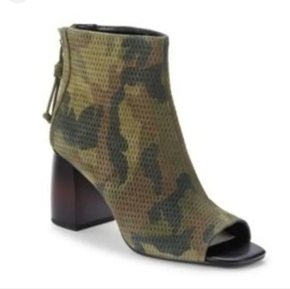 Santuary ​Open-Toe Faux Suede Green Camo Print Ankle Boots