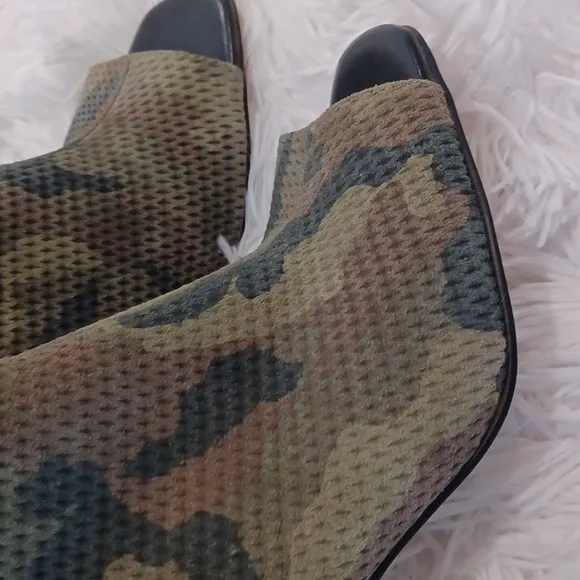 Santuary ​Open-Toe Faux Suede Green Camo Print Ankle Boots