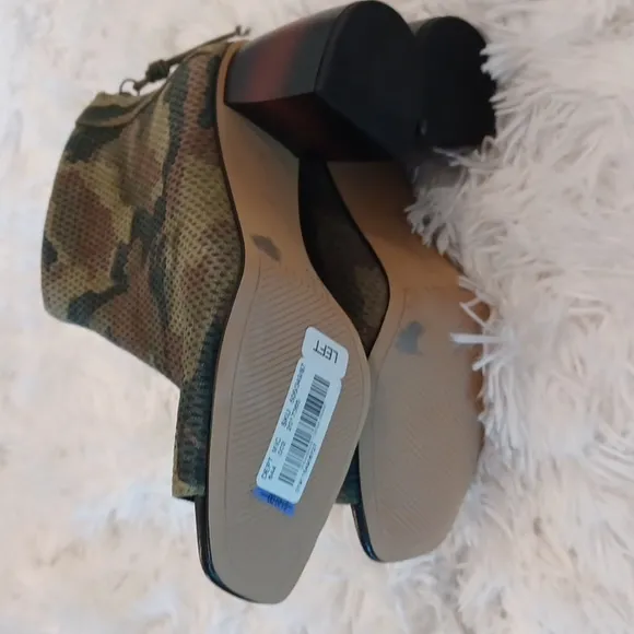 Santuary ​Open-Toe Faux Suede Green Camo Print Ankle Boots