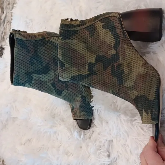 Santuary ​Open-Toe Faux Suede Green Camo Print Ankle Boots