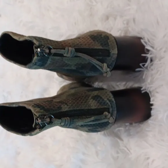 Santuary ​Open-Toe Faux Suede Green Camo Print Ankle Boots