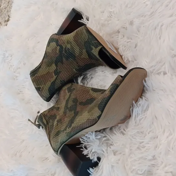 Santuary ​Open-Toe Faux Suede Green Camo Print Ankle Boots