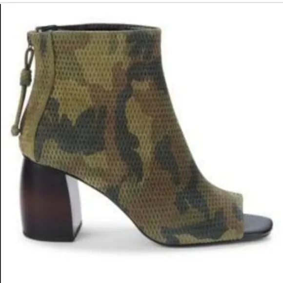 Santuary ​Open-Toe Faux Suede Green Camo Print Ankle Boots