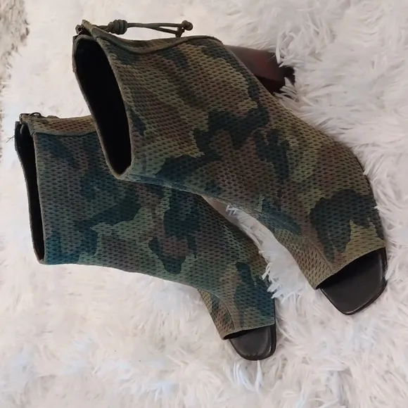 Santuary ​Open-Toe Faux Suede Green Camo Print Ankle Boots