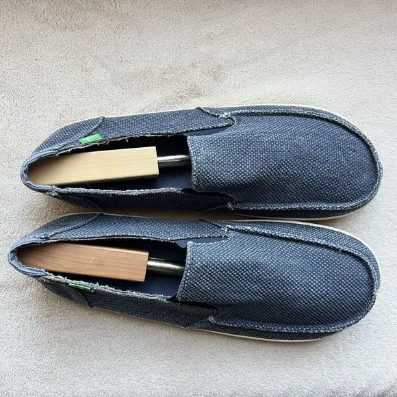 Sanuk Navy Blue Gray Fabric Slip On Casual Loafer Shoes Surfer Beach Men’s 14