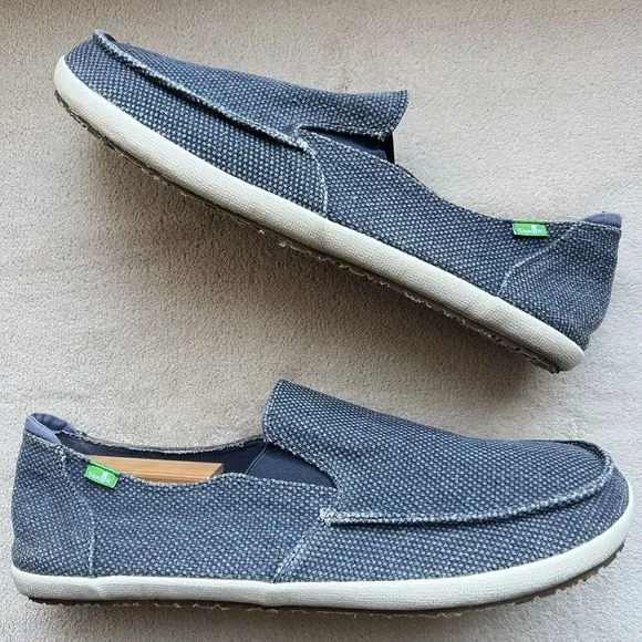 Sanuk Navy Blue Gray Fabric Slip On Casual Loafer Shoes Surfer Beach Men’s 14