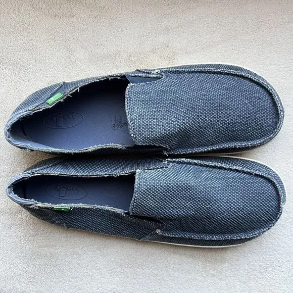 Sanuk Navy Blue Gray Fabric Slip On Casual Loafer Shoes Surfer Beach Men’s 14