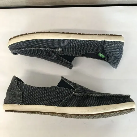 Sanuk Navy Blue Gray Fabric Slip On Casual Loafer Shoes Surfer Beach Men’s 14