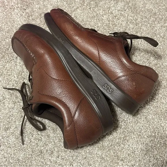 SAS 'Bout Time' Mens Brown Leather Lace-Up Comfort Shoes Sz 12 WW Tripad Walking