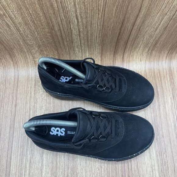 SAS Free Rein Everyday Sneaker Walking Shoes Size 7 Wide Black Onyx Leather