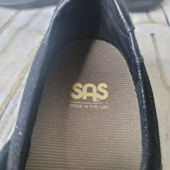 SAS Shoes Ladies 10.5 M Step Out Mary Jane Walking Black Sparkle Hook &amp; Loop
