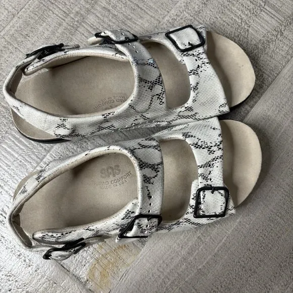 SAS Women's 7 Relaxed Cloud Heel Strap Sandals Shoes Snake Skin Embossed