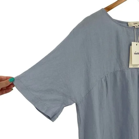 Sauths Light Blue Linen Kyoto Midi Dress Women 2XL Lagenlook Relaxed Oversized