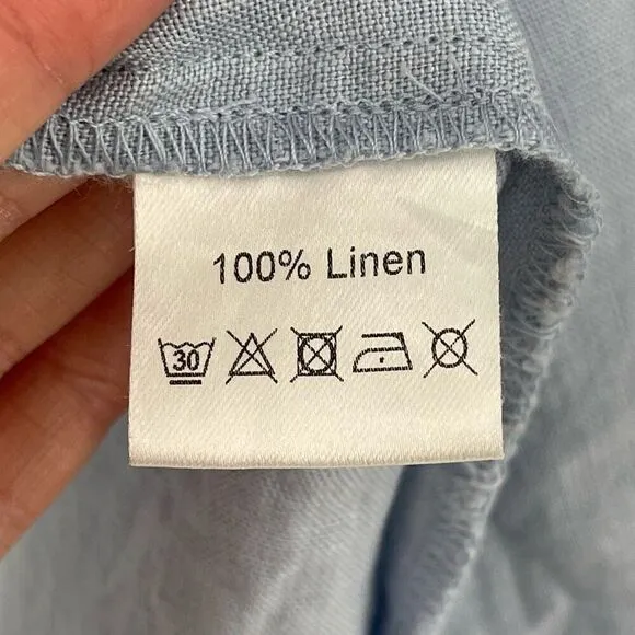 Sauths Light Blue Linen Kyoto Midi Dress Women 2XL Lagenlook Relaxed Oversized