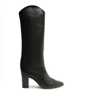 Schutz Maryana Block Boot Black Size 7.5 New! Crocodile Skin High Boots