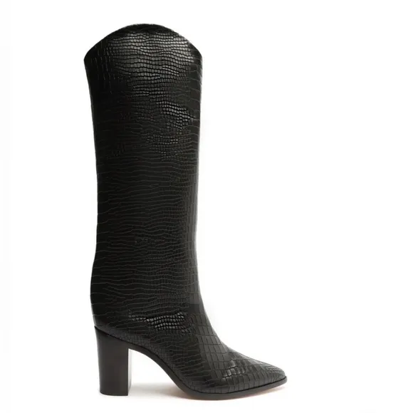 Schutz Maryana Block Boot Black Size 7.5 New! Crocodile Skin High Boots