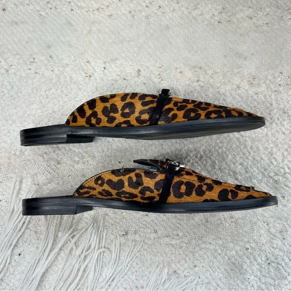 Schutz Mules Brown/Tan Cheetah Print Calf Hair Fur Slip On Dress Shoes 6
