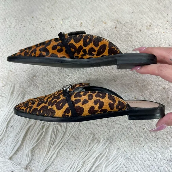 Schutz Mules Brown/Tan Cheetah Print Calf Hair Fur Slip On Dress Shoes 6