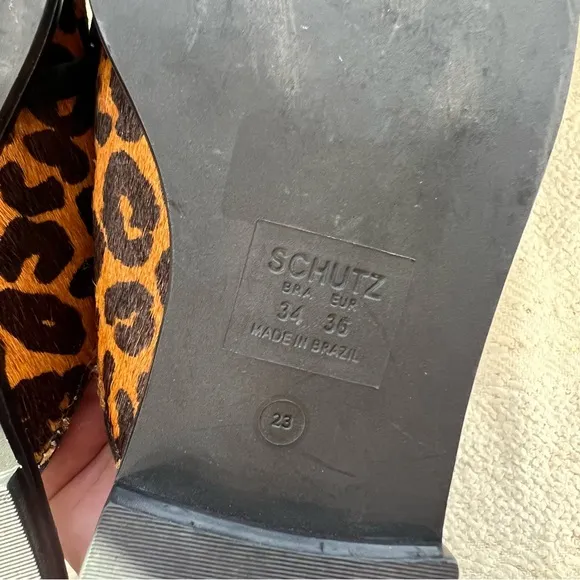 Schutz Mules Brown/Tan Cheetah Print Calf Hair Fur Slip On Dress Shoes 6
