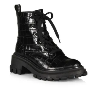 Schutz Orly Black Croc Embossed moto boots Size 7
