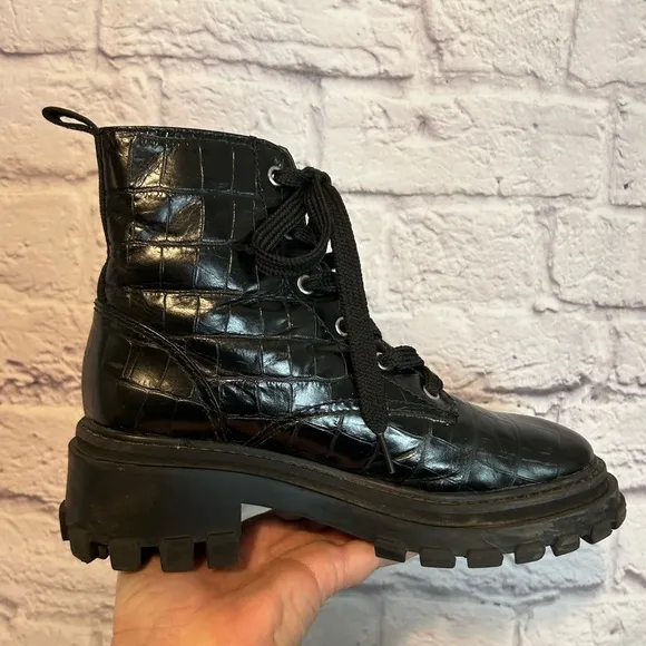 Schutz Orly Black Croc Embossed moto boots Size 7
