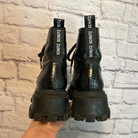 Schutz Orly Black Croc Embossed moto boots Size 7