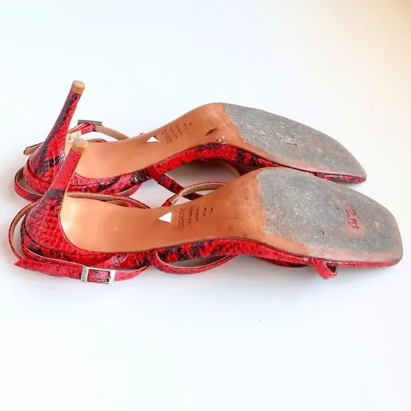 SCHUTZ Red Black Snakeskin Strappy Open Square Toe  Heeled Sandals Summer Shoes