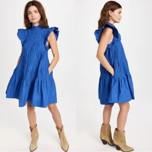 Sea Steph Bright Blue Cotton Flutter Sleeve Tunic Dress