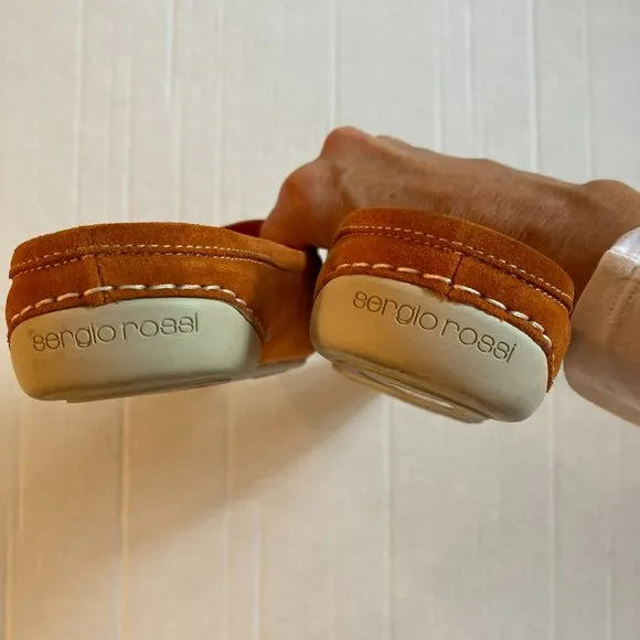 Sergio Rossi Orange Suede Slides Shoes - Size 38.5 (US8)